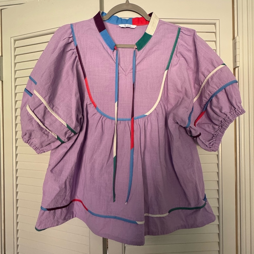 Vibrant Women's Blouse with Purple and Multicolor Accents
